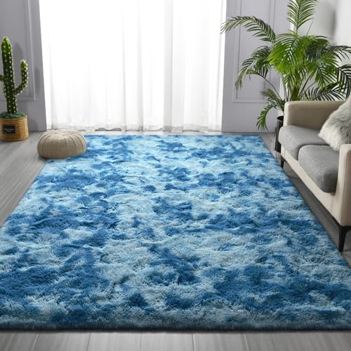 Shag Area Rug (Tie-dyed Bright Blue / 4' x 6' (Rectangular))