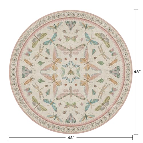 Boho Light Pink Round Rugs for Kids Bedroom (4' (Round) / Beige Pink)
