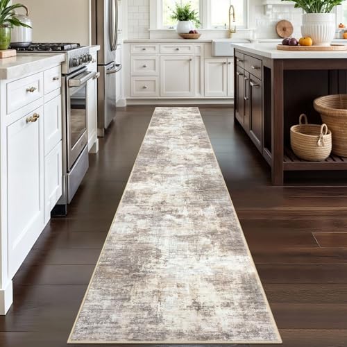 Abstract Runner Rug 2x12 Ft Washable Runners for Hallways (Gold/Yellow/Brown/Beige/White / 2' x 12' (Rectangular))