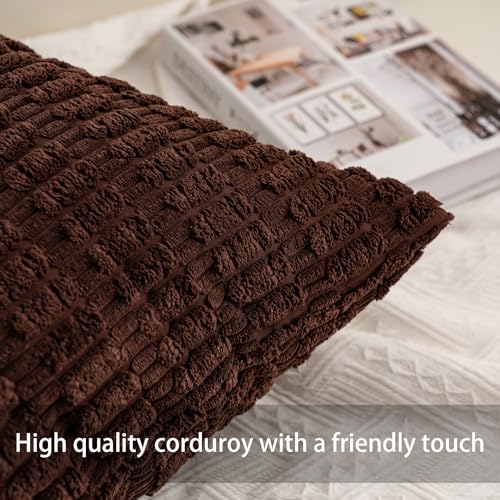 Pack of 2 Corduroy Decorative Throw Pillow Covers 18x18 Inch (Dark Brown / 18" x 18" (Pack of 2))