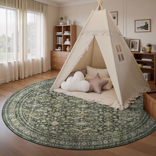 6ft Area Rugs for Living Room Bedroom (Green / 6' (Round))
