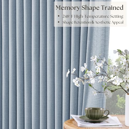 Blue Linen Blackout Pleated 86 Inch Curtains with Liner for Living Room (Light Blue / 40"W x 86"L (Pack of 2))