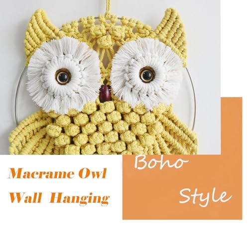Owl Macrame Wall Hanging (Yellow-S)