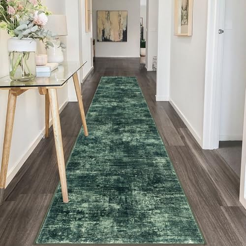 Abstract Runner Rug 2x10 Ft Washable Runners for Hallways (Dark Green / 2' x 10' (Rectangular))