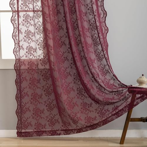 Vintage Lace Curtains 90 Inches Long (Burgundy / 52"W x 90"L (Pack of 2))