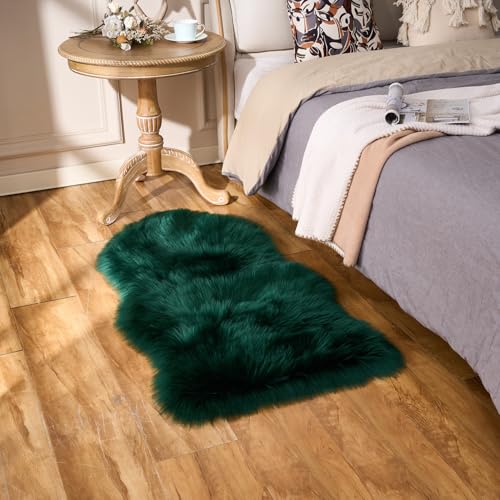 Ultra Soft Fluffy Shaggy Area Rug Faux Fur Rug Chair Cover Seat Pad Fuzzy Area Rug for Bedroom Floor Sofa Living Room (Darkgreen / 2' x 4' (Sheepskin))