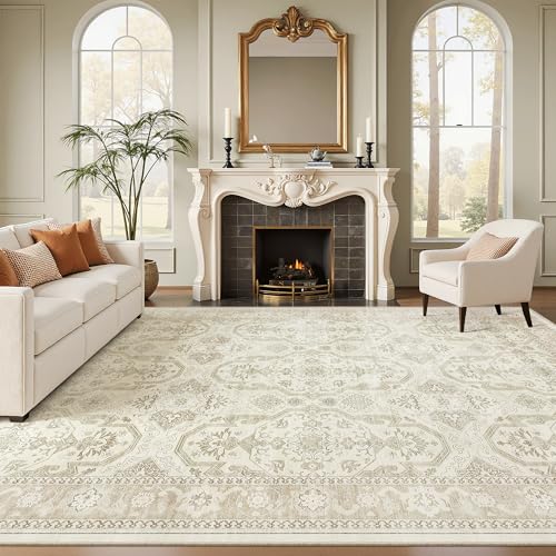 8x10 Area Rugs Large Washable Living Room Rug Non (Beige/Brown / 8' x 10' (Rectangular))