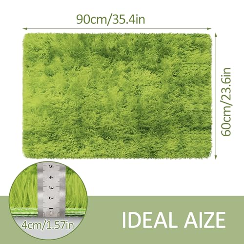 Small Tie Dyed Area Rug for Bedroom 2x3 Mini Green Fluffy Rug Mat Bedside Throw Rug for Kids Room Boys Teens Nursery Baby Dorm Living Room Home Decor Aesthetic Carpets (Tie-dyed Green / 2' x 3' (Rectangular))