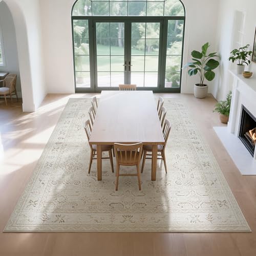 8x10 Washable Area Rugs for Living Room (8' x 10' (Rectangular) / Light Brown-milky White-dark Brown-black)