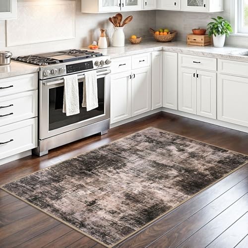 Abstract Area Rug 3x5 Ft Washable Rugs for Entryway Indoor (Brown/Rust / 3' x 5' (Rectangular))
