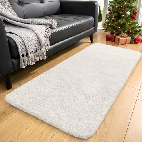 2x12 Machine Washable Runner Rugs for Hallway (2x12 Ft / Ivory)