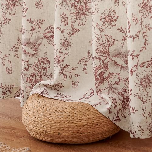 Floral Lined Linen Curtains 90 Long for Living Room 2 Panels (Lined Brick Red / 50"W x 90"L (Pack of 2))