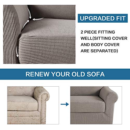 Stretch Chair Slipcovers 2 Pieces Armchair Cover Furniture Protector Chair Covers for Living Room Fit Chair Width Up to 47 Inches (Small / Taupe)