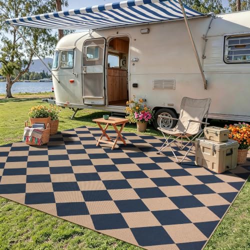 8x10 Checkered Easy Jute Washable Rug for Living Room Indoor Outdoor Geometric Non Slip Carpet for Under Table Neutral Rugs for Backyard Patio Dining Room Office (8'*10'(Rectangular) / Blue/Checkered)