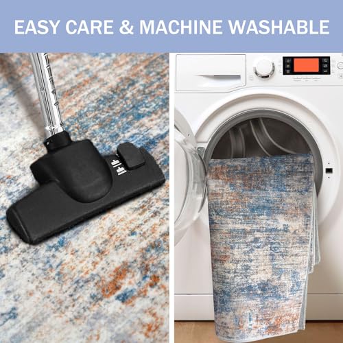 Abstract Runner Rug 2x7 Ft Washable Runners for Hallways (Blue/Rust/White / 2' x 7' (Rectangular))