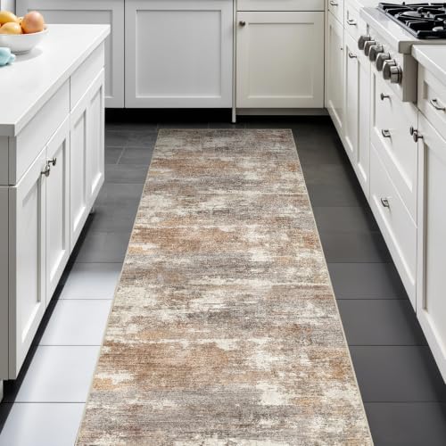 2x6 Runner Rug Washable Abstract (Brown/Brick / 2' x 6')