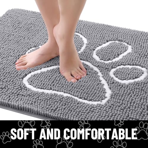 Dog Door Mat for Muddy Paws (30"X20" / Grey and White)