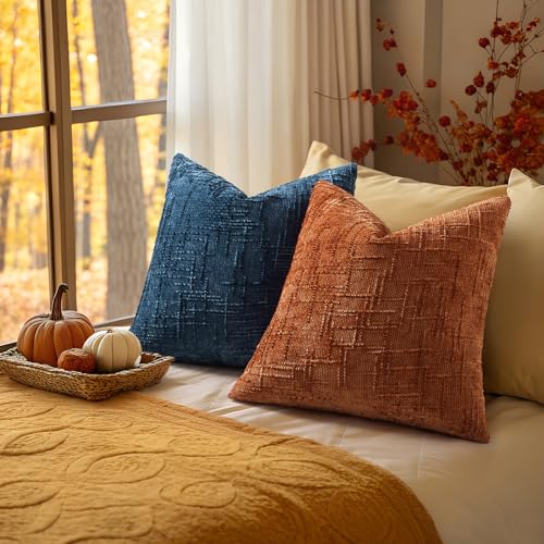 Textured Chenille Throw Pillow Covers 20x20 Set of 2 Rust (Rust / 20" x 20" (Pack of 2))