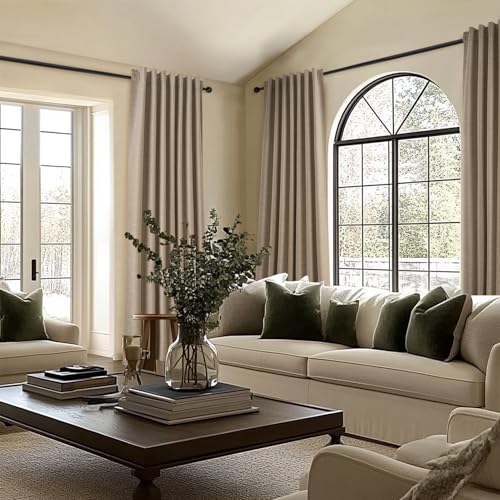 Greige 90 Inches Long Blackout Natural Linen Curtains for Bedroom (Dark Flax / 52"W x 90"L (Pack of 2))
