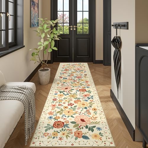 2.6x10 Hallway Runner Rug Washable Kitchen Rug Non Slip Beige Yellow (Beige Yellow / 2'6" x 10' (Rectangular))