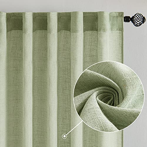 Sage Green Linen Curtains 52x102 Inch Length 2 Panels for Bedroom (52"W x 102"L (Pack of 2) / Sage Green)