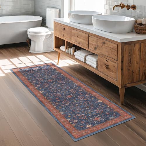 Navy Blue Runner Rug 2x5 for Hallway (2' x 5' (Runner) / Blue / Terracotta)