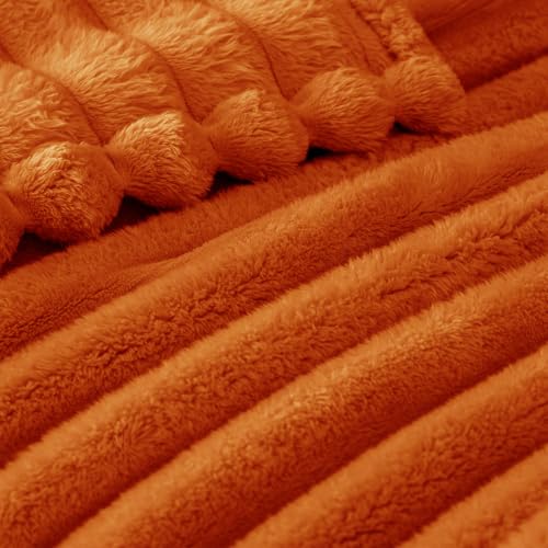 Striped Twin Size Fleece Blanket for Bed (Burnt Orange / Twin ( 60x80 IN ))