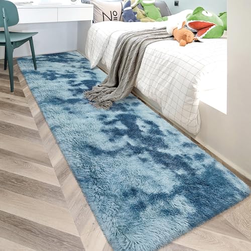 Super Soft Fluffy Living Room Area Rug 2x10 ft Tie (Tie-dyed Blue / 2' x 10' (Runner))