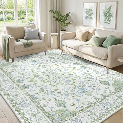 Washable Area Rug (Green/White/Blue / 5' x 7' (Rectangular))