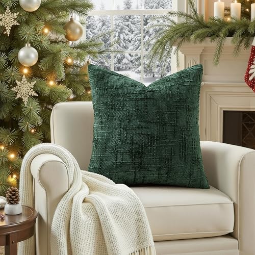 Textured Chenille Throw Pillow Covers 20x20 Set of 2 Green (Christmas Green / 20" x 20" (Pack of 2))