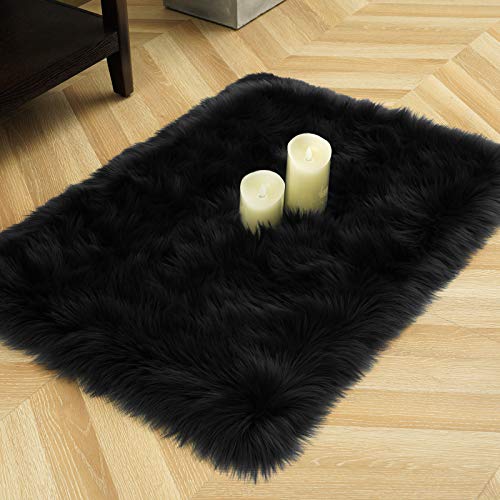 Soft Fluffy Faux Fur Rugs for Bedroom Bedside Rug 2x3 Feet (Black / 2 x 3 Feet (Rectangular))