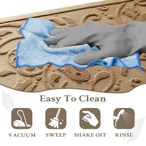 Boho Beige Floral Leaves Outdoor Indoor Entrance Doormats (Tulip-beige / 1'5" x 2'6" (Rectangular))