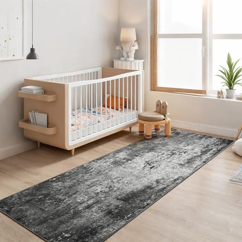 2x6 Black Rug Runners for Hallways Kitchen Runner Rug Non Slip Washable Black Long Runner Rugs with Rubber Backing Soft Abstract Carpet Runner for Bedroom (Black / 2' x 6' (Runner))