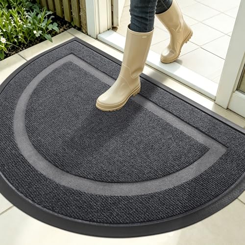 Half Circle Front Door Mat Outside 35x23 All (Grey / 35" x 23")