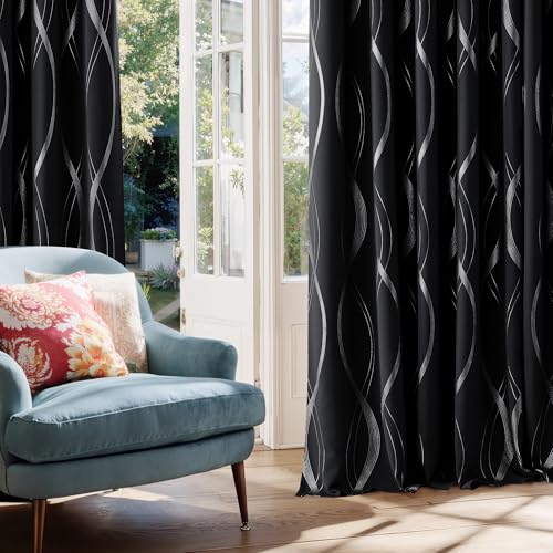 Black Out Grommet Pattern Curtain Panels 84 inches Long (1 - Black / 52"W x 84"L (Pack of 2))