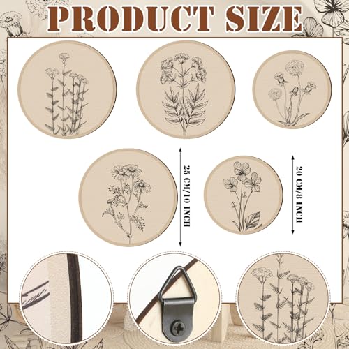 5 Pcs Boho Wall Decor Wood Circle Wall Art Set (Floral)