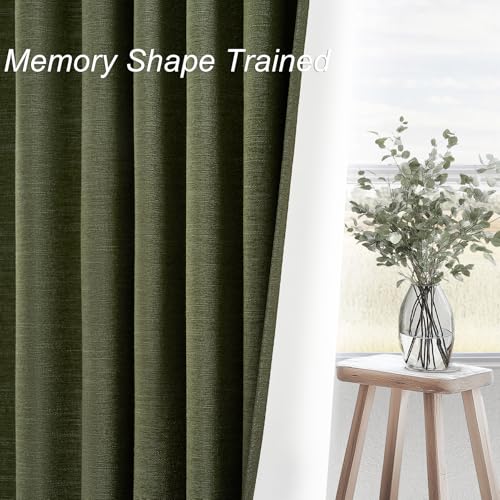 Olive Green Linen Blackout Curtains 84 Inch Long for Living Room (Olive Green / 52"W x 84"L (Pack of 2))