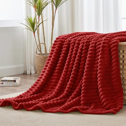 Ribbed Twin Blanket for Couch & Bed (Burgundy / Twin(60"x80"))