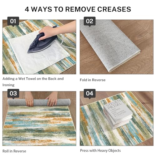 Abstract 2x3 Area Rug Small Washable Entryway Rug Non Slip Door Mat (Green Teal Mustard Multi / 2' x 3' (Rectangular))