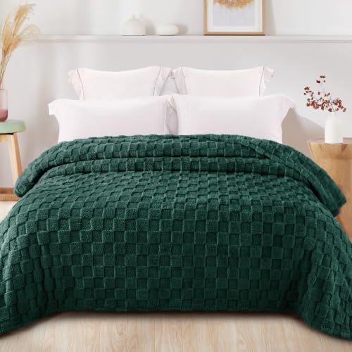 3D Checkered Fleece King Blanket for Bed (Green / King (104"x90"))