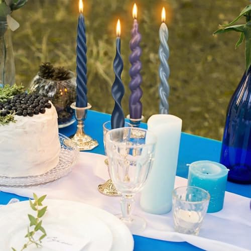 4 Pcs Twisted Taper Candles (Pure / 7.87 Inch / Blue)