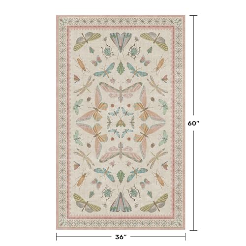 3x5 Flower Area Rug for Girls Bedroom (3' x 5' (Rectangular) / Beige Pink)