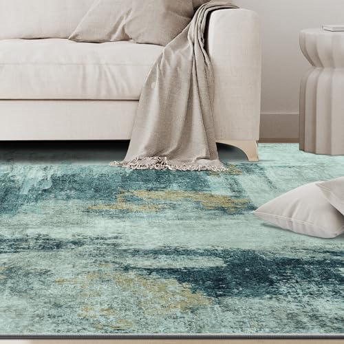5x8 Area Rugs for Living Room Washable Bedroom Dining Room Teal Grey Gold (Teal Grey/Gold / 5' x 8' (Rectangular))
