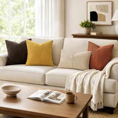 Mustard Yellow Decorative Throw Pillow Covers for Couch 16x16 Inch (16" x 16" (Pack of 2) / Mustard Yellow)