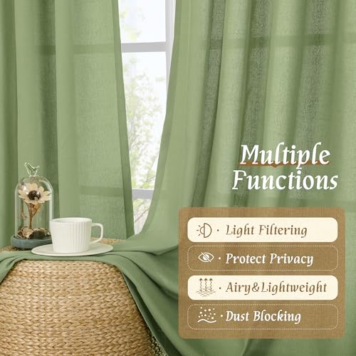 Sage Green Linen Curtains for Living Room 84 inch Length 2 Panels (Sage Green-1 / 52"W x 84"L (Pack of 2))