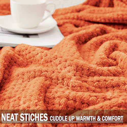 Large Waffle Fleece Throw Blanket for Couch (Burnt Orange / 50x70 in)