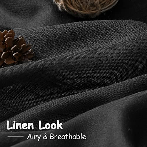Black Semi Sheer Linen Curtains 72 inch Length for Living Room Back Tab Rod Pocket Modern Farmhouse Coastal Decor Cotton Textured Gauze Curtains for Dining Room Office 52x72 (52"W x 72"L (Pack of 2) / Black)