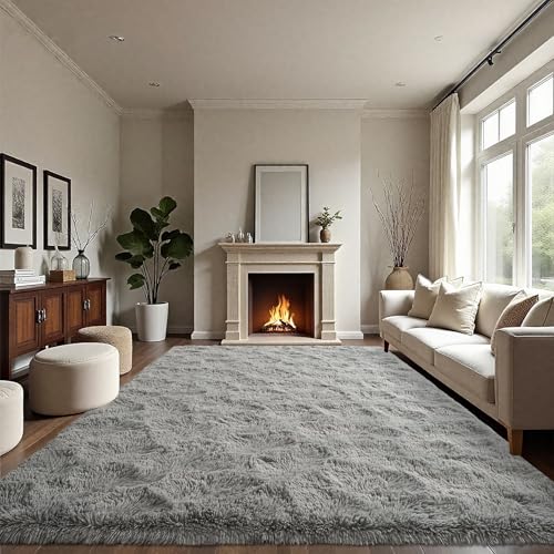 Area Rugs Fluffy Living Room Carpets for Kids Bedroom 6x9 (Grey / 6' x 9' (Rectangular))