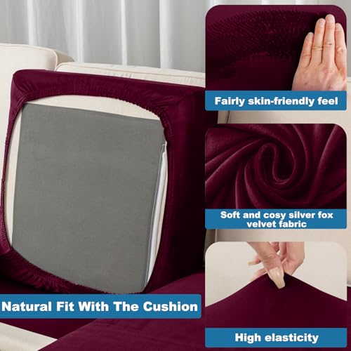 Couch Cover Stretch Velvet Sofa Cushion Cover 1 (Wine / 1PC Seater or Backrest)