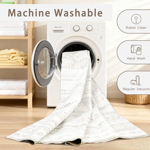 8x10 Washable Area Rugs for Living Room (8' x 10' (Rectangular) / Moroccan-light Brown-white)